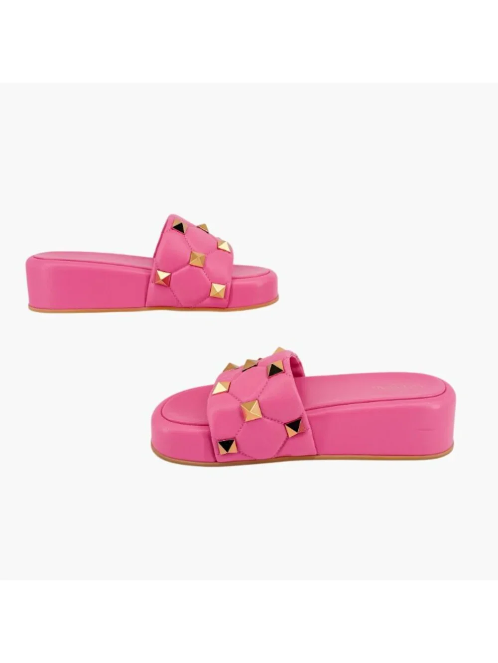 Valentino Roman Stud Platform Slide Sandals Pink Leather Size 39 US 9 Women's